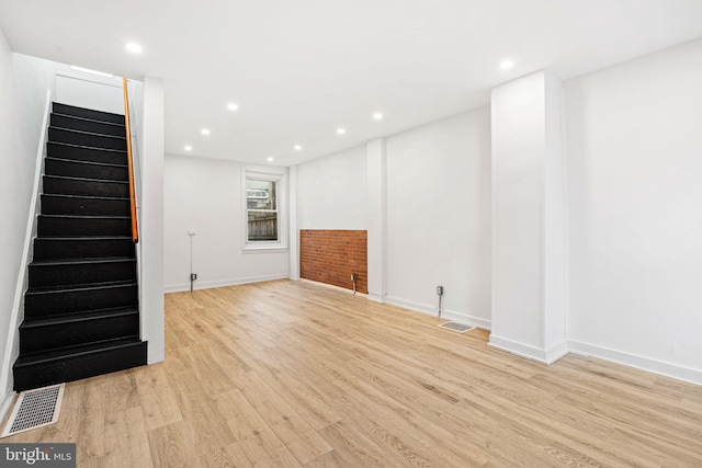 2943 Gransback St, Philadelphia, PA 19134 - basement with light wood-style flooring, stairway, baseboards, and recessed lighting