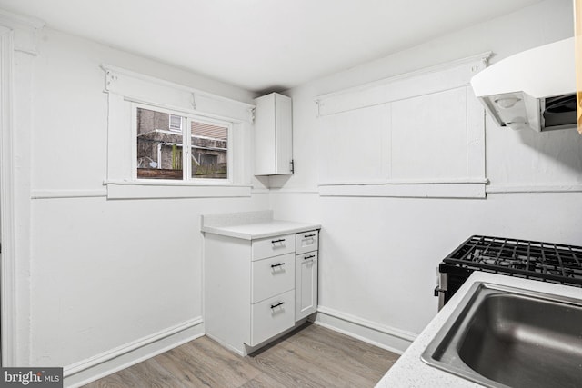 2943 Gransback St, Philadelphia, PA 19134 - kitchen featuring light wood-style flooring, light countertops, white cabinetry, and a sink