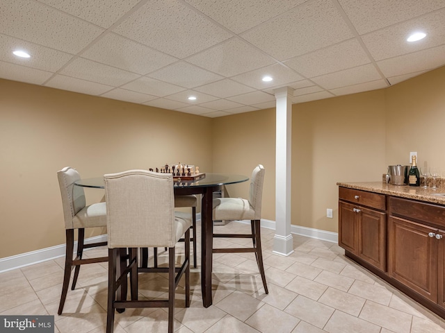 606 Borough Line Rd, Collegeville, PA 19426 - dining space featuring recessed lighting, a paneled ceiling, baseboards, and light tile patterned floors