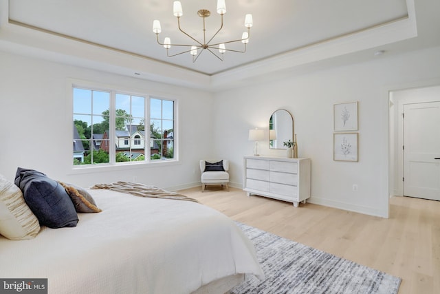 1416 N Hancock St, Arlington, VA 22201 - bedroom with a raised ceiling, wood finished floors, a chandelier, and baseboards