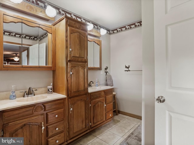 18421 Lower Georges Creek Rd SW, Barton, MD 21521 - bathroom featuring double vanity, tile patterned floors, and a ceiling fan