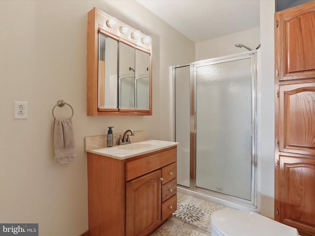 18421 Lower Georges Creek Rd SW, Barton, MD 21521 - bathroom featuring a shower stall, vanity, toilet, and tile patterned flooring