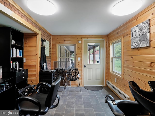 18421 Lower Georges Creek Rd SW, Barton, MD 21521 - office with baseboard heating, wooden walls, and dark tile patterned floors