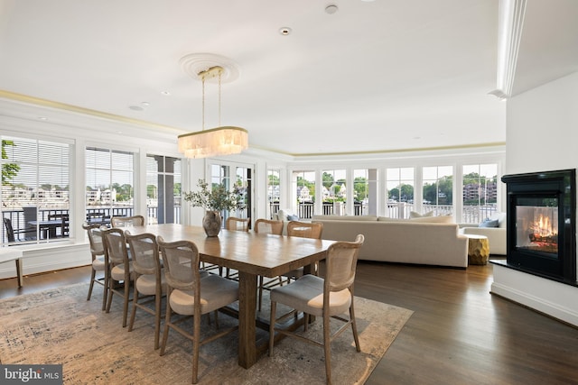 17 Revell St, Annapolis, MD 21401 - dining area featuring a multi sided fireplace, wood finished floors, ornamental molding, and recessed lighting