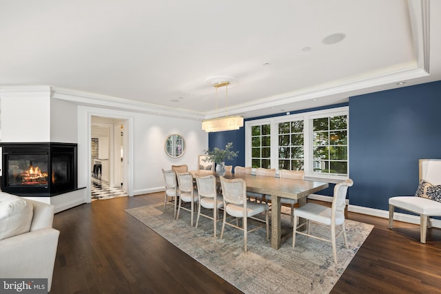 17 Revell St, Annapolis, MD 21401 - dining room with dark wood finished floors, a multi sided fireplace, and a tray ceiling