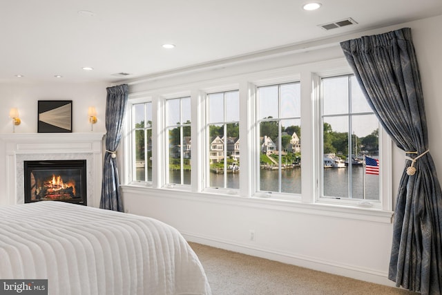 17 Revell St, Annapolis, MD 21401 - bedroom with multiple windows, recessed lighting, a water view, carpet floors, and a high end fireplace