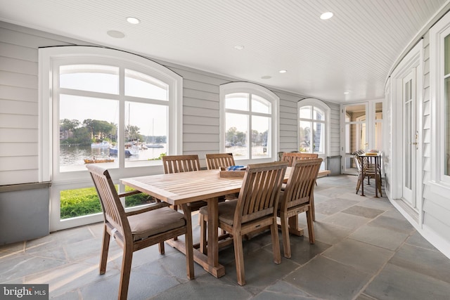 17 Revell St, Annapolis, MD 21401 - dining room with a water view, recessed lighting, and stone tile flooring