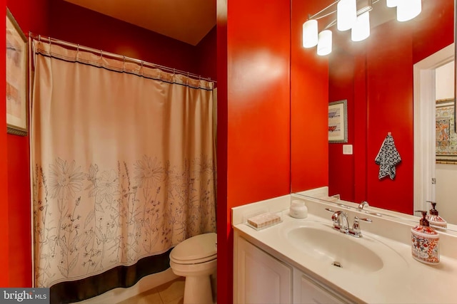 13605 Autumn End Ter, Laurel, MD 20707 - bathroom featuring toilet, vanity, curtained shower, and tile patterned flooring