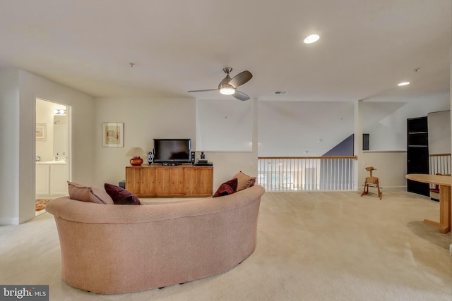 13605 Autumn End Ter, Laurel, MD 20707 - living area with light carpet, ceiling fan, and recessed lighting
