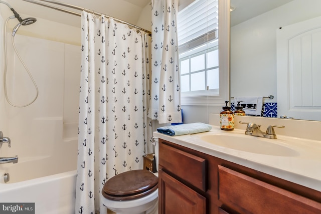15149 Coultlands Reach, Milton, DE 19968 - bathroom featuring toilet, vanity, and shower / bath combo with shower curtain