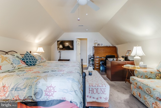 15149 Coultlands Reach, Milton, DE 19968 - carpeted bedroom with vaulted ceiling and ceiling fan