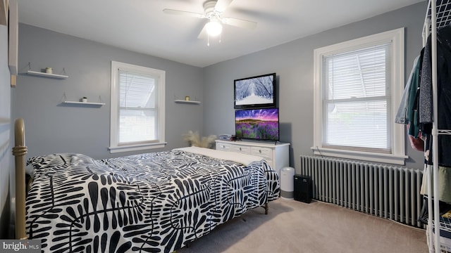 439 Hillcrest Ave, Glenolden, PA 19036 - bedroom with radiator heating unit, carpet, and ceiling fan