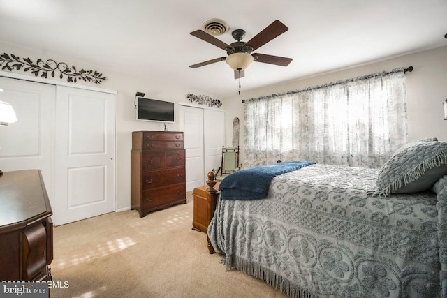 17 Drake St Unit 54A, Whiting, NJ 08759 - bedroom with two closets, carpet floors, and a ceiling fan