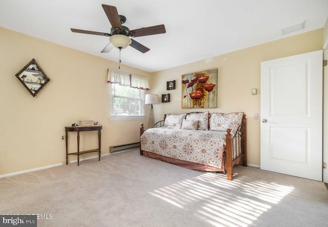 17 Drake St Unit 54A, Whiting, NJ 08759 - bedroom with baseboard heating, carpet flooring, baseboards, and a ceiling fan