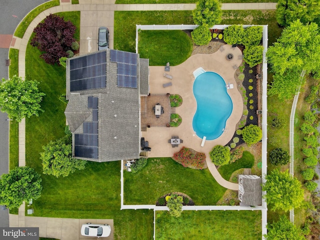 aerial view of a pool area