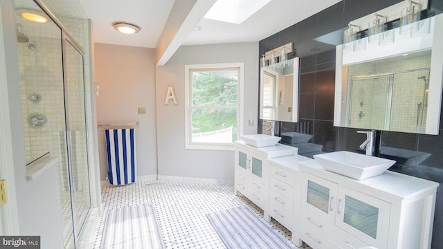 1042 Country Club Rd, Camp Hill, PA 17011 - full bath with a shower stall, double vanity, and decorative backsplash