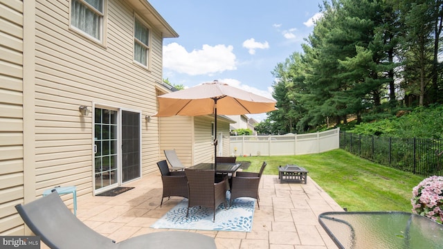 1042 Country Club Rd, Camp Hill, PA 17011 - fenced backyard featuring a patio, outdoor dining space, and a fire pit