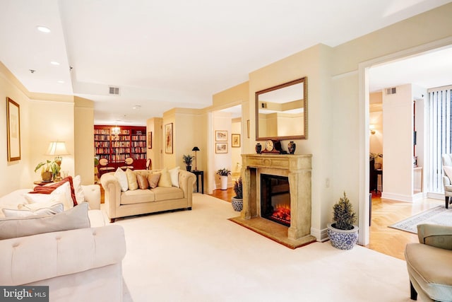 1155 23rd St NW Unit 2E, Washington, DC 20037 - living room with a premium fireplace and recessed lighting