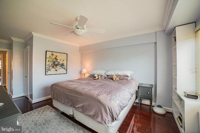 4201 Cathedral Ave NW Unit 916E, Washington, DC 20016 - bedroom featuring wood finished floors, ornamental molding, baseboards, and a ceiling fan