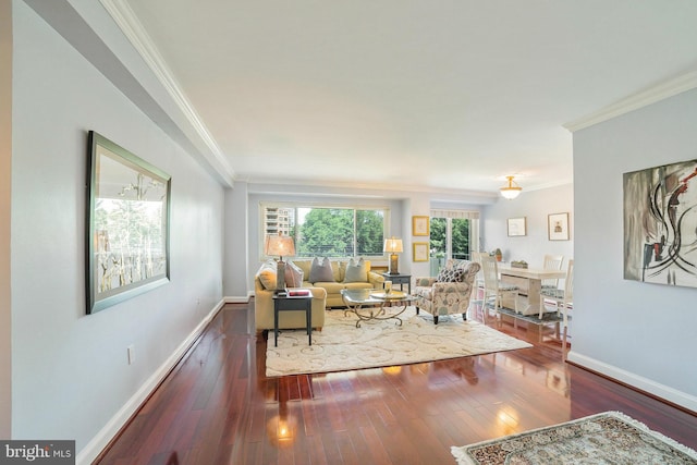 4201 Cathedral Ave NW Unit 916E, Washington, DC 20016 - living area with crown molding, baseboards, and hardwood / wood-style floors