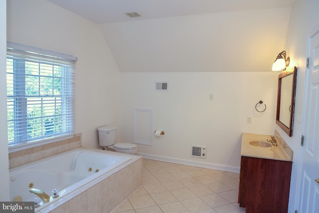 11504 Woodview Ct, Hagerstown, MD 21742 - full bath with a jetted tub, vaulted ceiling, vanity, tile patterned flooring, and toilet