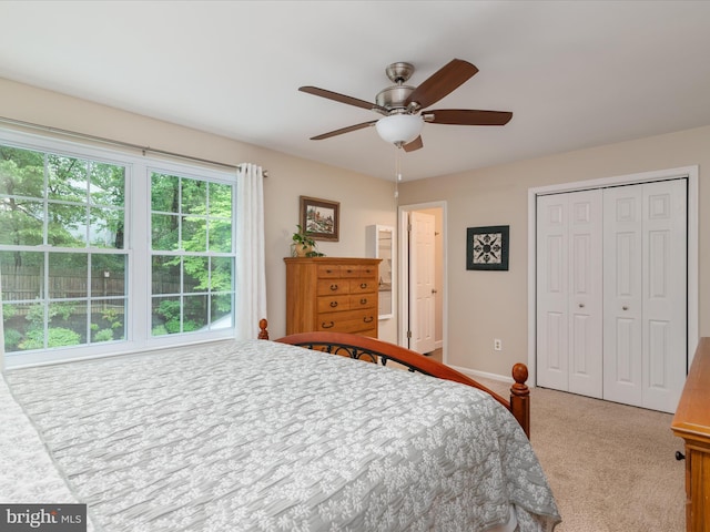 275 Tolstoy Ln, Severna Park, MD 21146 - bedroom with light carpet, a closet, ceiling fan, and baseboards