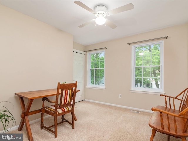 275 Tolstoy Ln, Severna Park, MD 21146 - office area featuring baseboards, light colored carpet, and a ceiling fan