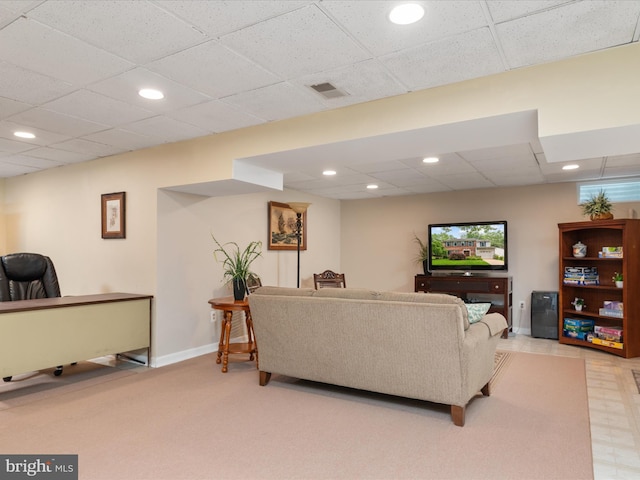 275 Tolstoy Ln, Severna Park, MD 21146 - living room with an office area, recessed lighting, baseboards, a drop ceiling, and light colored carpet