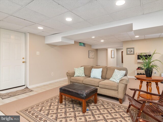 275 Tolstoy Ln, Severna Park, MD 21146 - living room with a paneled ceiling, baseboards, and recessed lighting