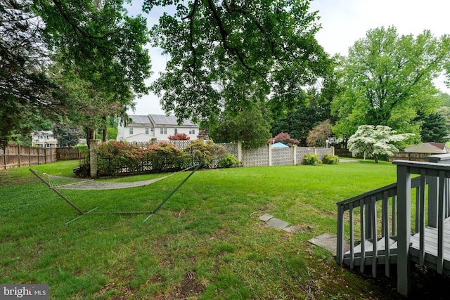 view of yard with a wooden deck