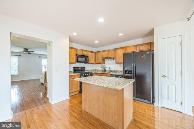 504 Nottingham Pl, Riverside, NJ 08075 - kitchen featuring black appliances, a sink, light wood-type flooring, ceiling fan, and recessed lighting