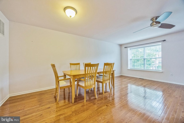 504 Nottingham Pl, Riverside, NJ 08075 - dining area with light wood-style flooring, baseboards, and ceiling fan