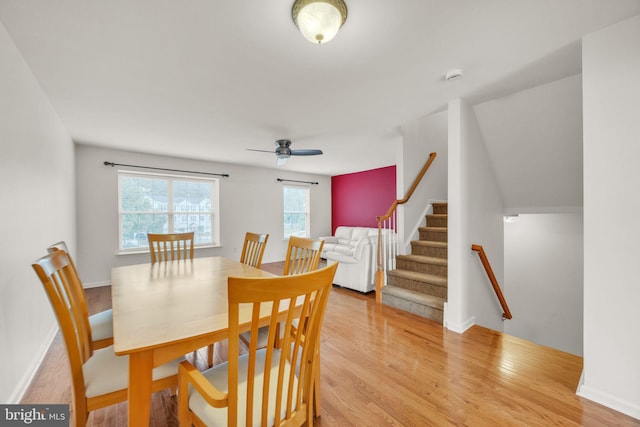 504 Nottingham Pl, Riverside, NJ 08075 - dining space featuring light wood-style floors, stairs, and ceiling fan