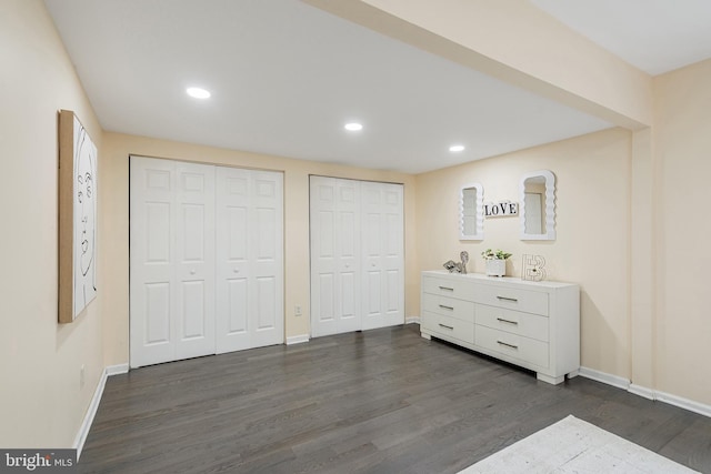 136 Pembrown Rd, Browns Mills, NJ 08015 - bedroom featuring multiple closets, dark wood finished floors, baseboards, and recessed lighting