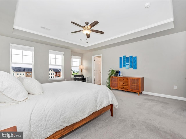 5920 Forum Sq ., Unit Frederick, MD 21703 - carpeted bedroom featuring a raised ceiling, crown molding, baseboards, and a ceiling fan
