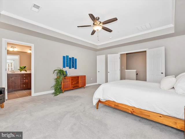 5920 Forum Sq ., Unit Frederick, MD 21703 - bedroom with a tray ceiling, ornamental molding, carpet, baseboards, and ensuite bathroom