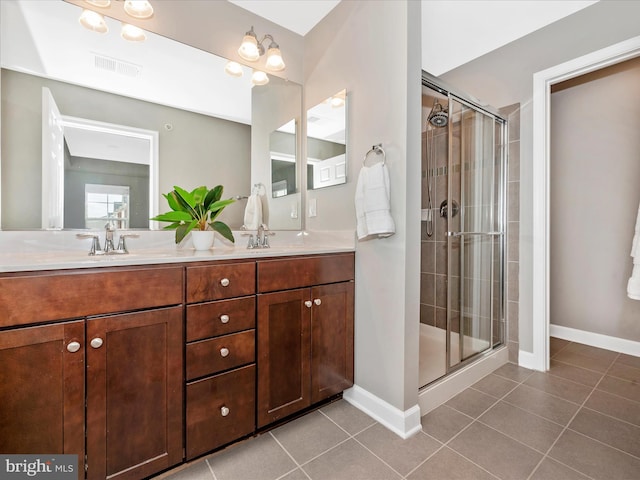 5920 Forum Sq ., Unit Frederick, MD 21703 - full bath featuring tile patterned flooring, a shower stall, double vanity, and baseboards