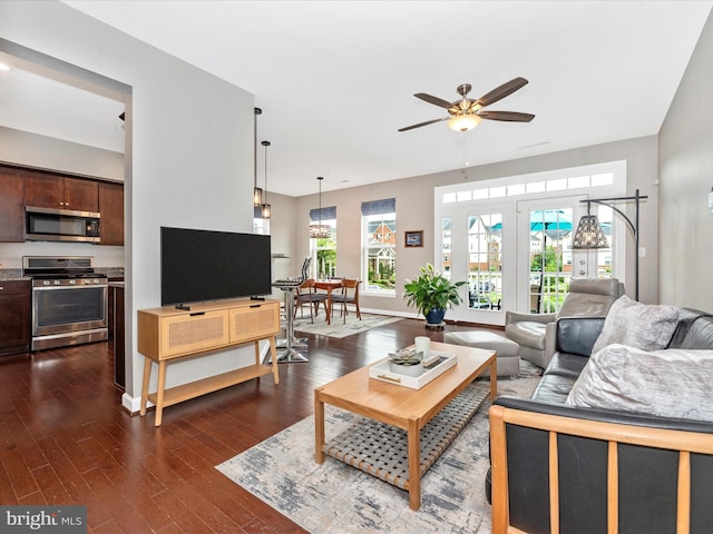 5920 Forum Sq ., Unit Frederick, MD 21703 - living room with ceiling fan, dark wood-style flooring, and baseboards