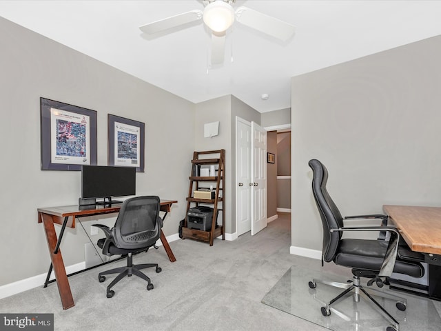5920 Forum Sq ., Unit Frederick, MD 21703 - home office featuring a ceiling fan, light carpet, and baseboards