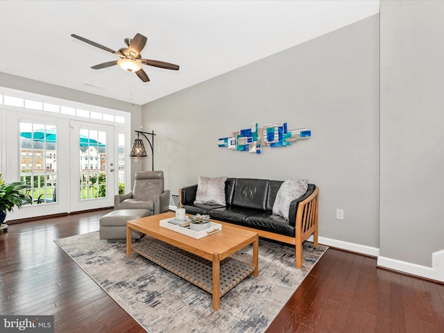 5920 Forum Sq ., Unit Frederick, MD 21703 - living area featuring hardwood / wood-style flooring, ceiling fan, and baseboards