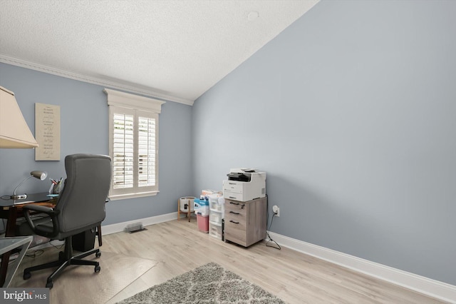 737 Saint Michaels Dr, Bowie, MD 20721 - office area with light wood-type flooring, a textured ceiling, baseboards, and crown molding