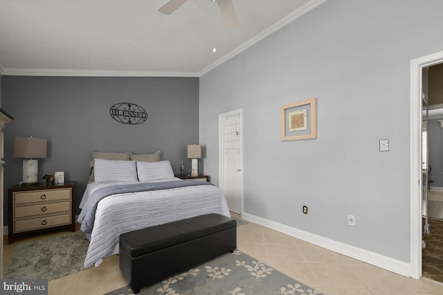 737 Saint Michaels Dr, Bowie, MD 20721 - bedroom with ornamental molding, light tile patterned floors, baseboards, and a ceiling fan