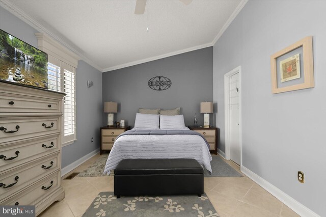 737 Saint Michaels Dr, Bowie, MD 20721 - bedroom with ornamental molding, light tile patterned flooring, baseboards, and a ceiling fan