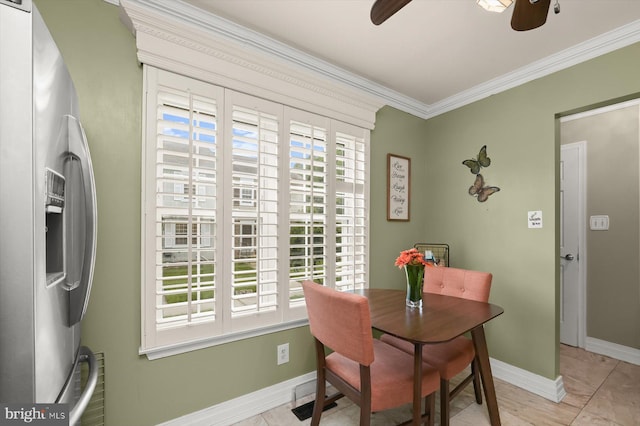 737 Saint Michaels Dr, Bowie, MD 20721 - dining space featuring ceiling fan, crown molding, and baseboards
