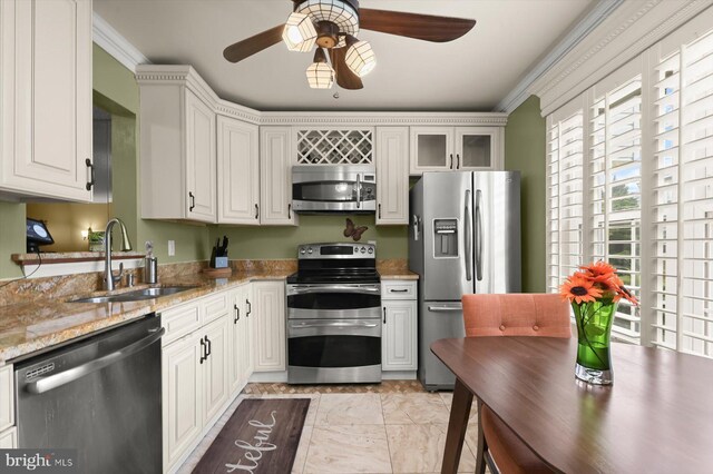 737 Saint Michaels Dr, Bowie, MD 20721 - kitchen featuring stainless steel appliances, a sink, ceiling fan, and white cabinets