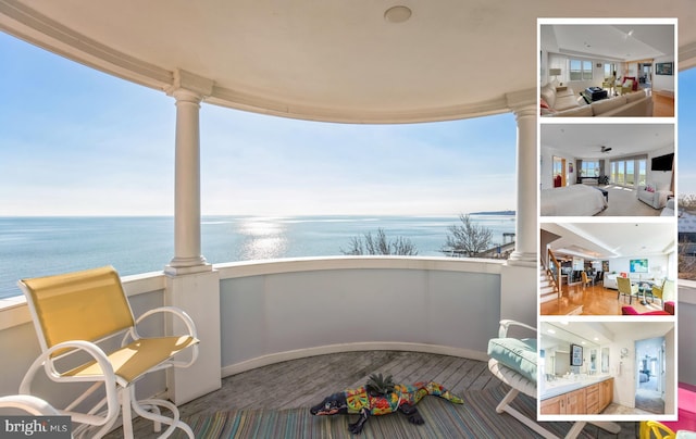 balcony featuring a water view