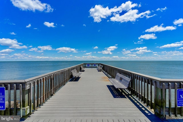 dock area with a water view