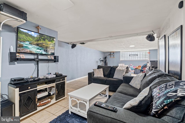 living area featuring tile patterned floors