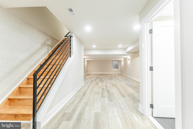 3233 Mercer St, Philadelphia, PA 19134 - stairway featuring wood finished floors, baseboards, and recessed lighting