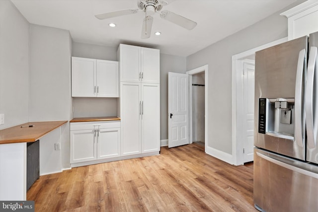 116 N 9th St, Perkasie, PA 18944 - kitchen featuring stainless steel refrigerator with ice dispenser, light wood-type flooring, white cabinetry, baseboards, and recessed lighting